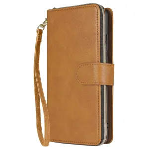 For Samsung A51 5G/A71 5G/Note 10 pro Pu Leather  Mobile Phone Cover Zipper Card Bag   Wrist Strap brown