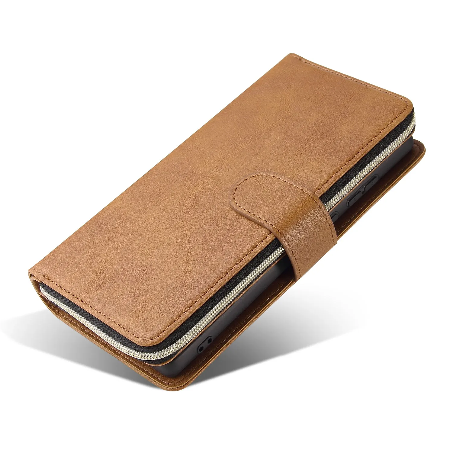 For Samsung A51 5G/A71 5G/Note 10 pro Pu Leather  Mobile Phone Cover Zipper Card Bag   Wrist Strap brown
