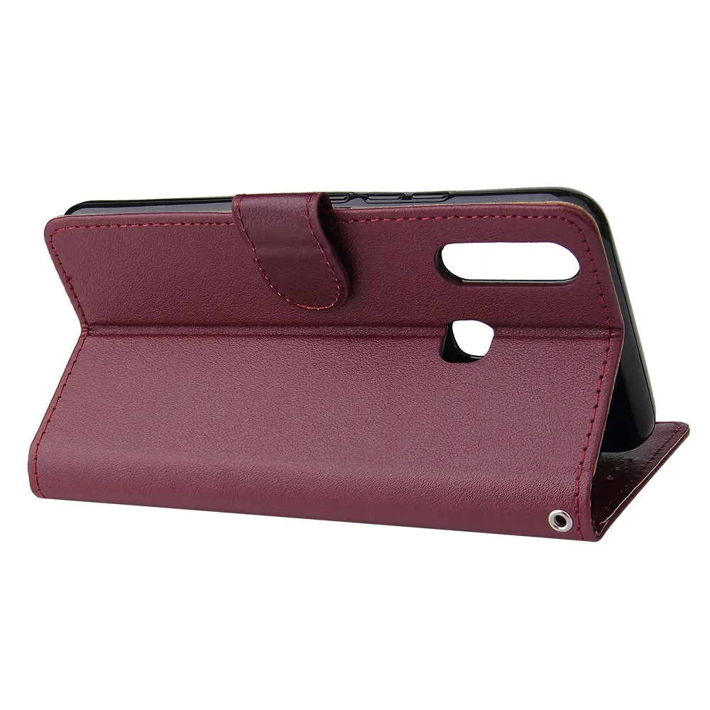 For VIVO Y17 Cellphone Cover PU Leather Shell All-round Protection Mobile Phone Case Precise Cutout Wallet Design Stand Function Red