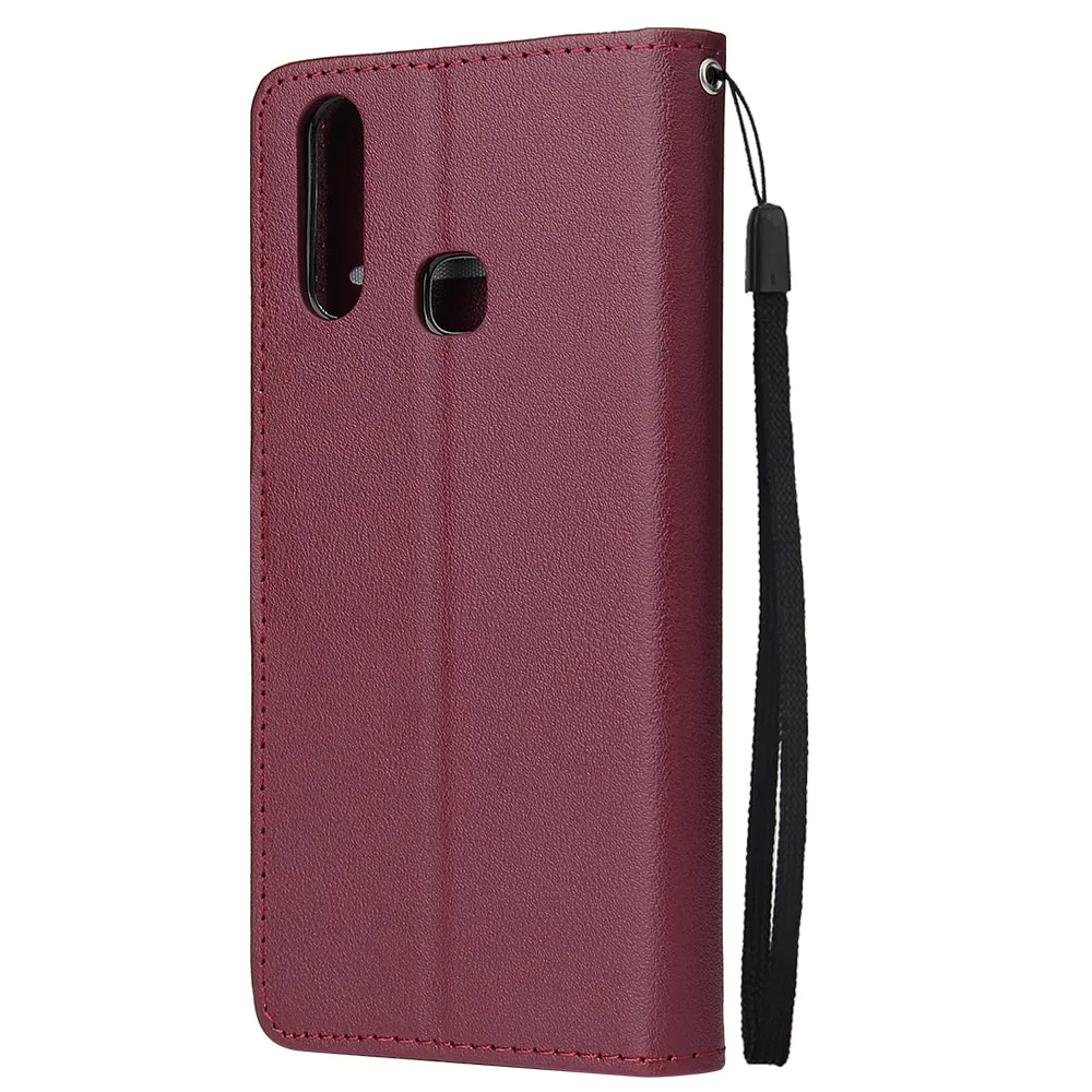 For VIVO Y17 Cellphone Cover PU Leather Shell All-round Protection Mobile Phone Case Precise Cutout Wallet Design Stand Function Red