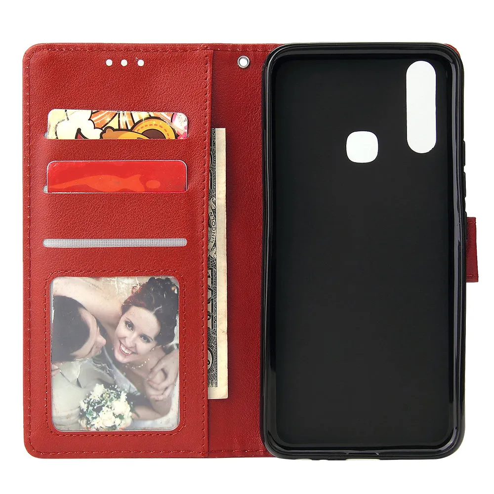 For VIVO Y17 Cellphone Cover PU Leather Shell All-round Protection Mobile Phone Case Precise Cutout Wallet Design Stand Function Red