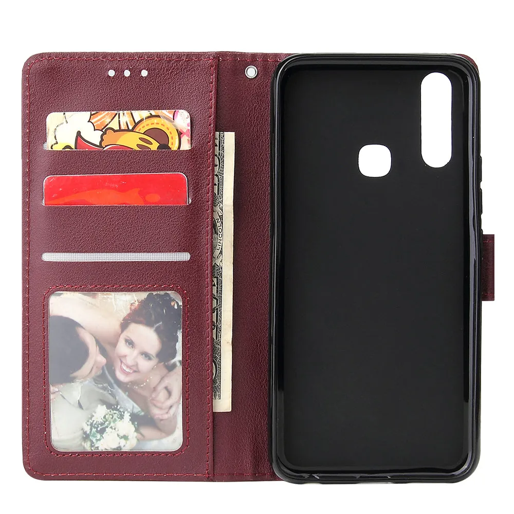 For VIVO Y17 Cellphone Cover PU Leather Shell All-round Protection Mobile Phone Case Precise Cutout Wallet Design Stand Function Red