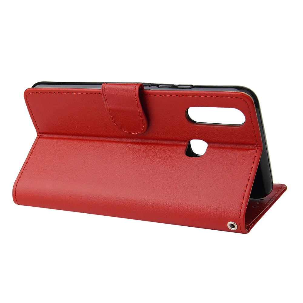For VIVO Y17 Cellphone Cover PU Leather Shell All-round Protection Mobile Phone Case Precise Cutout Wallet Design Stand Function Red