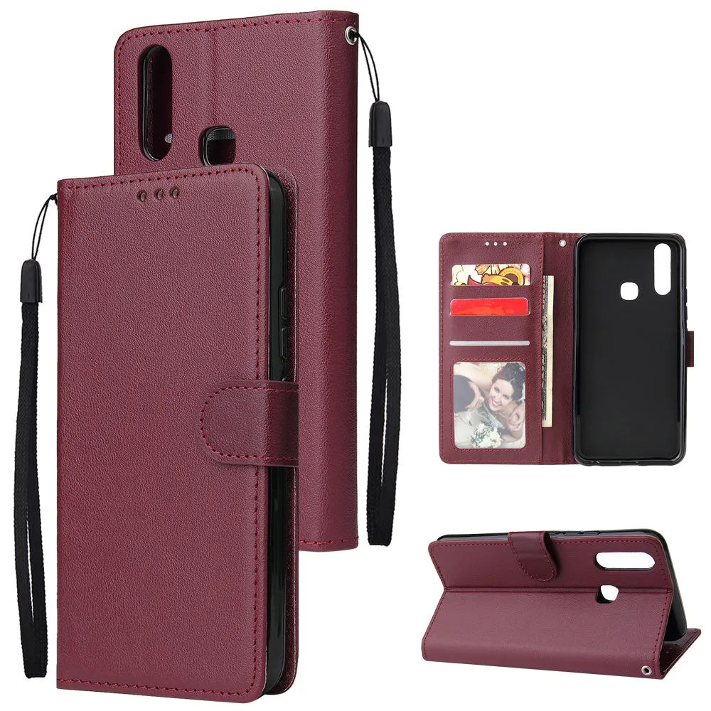 For VIVO Y17 Cellphone Cover PU Leather Shell All-round Protection Mobile Phone Case Precise Cutout Wallet Design Stand Function Red
