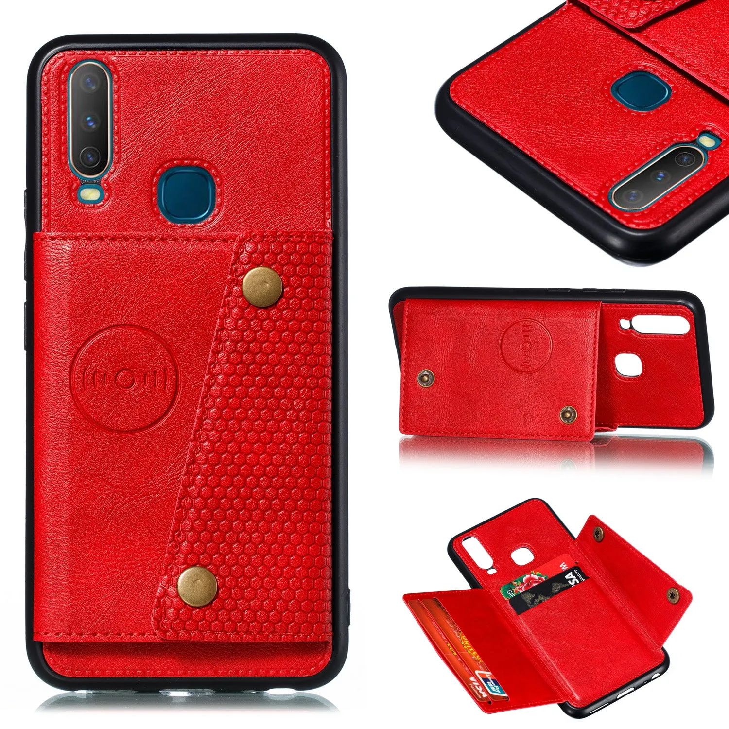 For VIVO Y17 Shockproof Double Buckle Wallet Case Cell Phone Case PU Leather Flip Stand Phone Cover With Card Slots Light Brown
