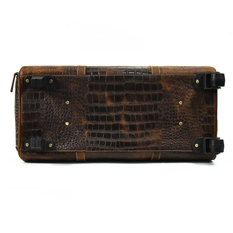 Foxbury Croc Embossed Leather Travel Duffel Carry-On Weekender On Wheels