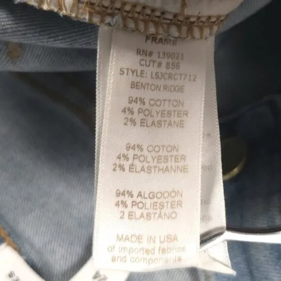 FRAME BRENTON RIDGE USA 🇺🇸 Made Le Skinny de Jeanne Crop Jeans Size 24