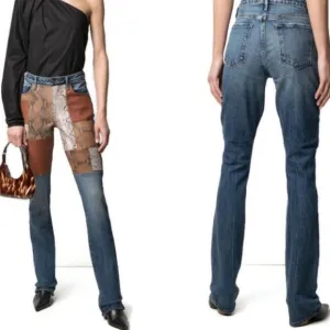 Frame Le Mini Boot Patchwork Leather Jeans Snakeskin size 24