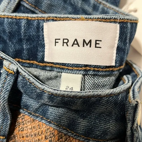 Frame Le Mini Boot Patchwork Leather Jeans Snakeskin size 24