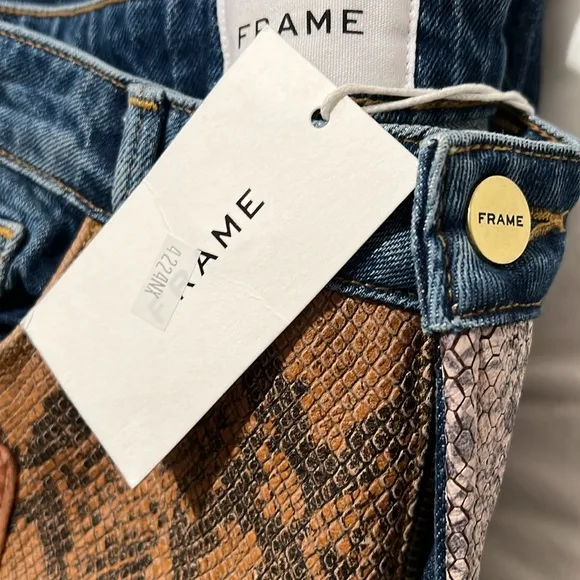 Frame Le Mini Boot Patchwork Leather Jeans Snakeskin size 24