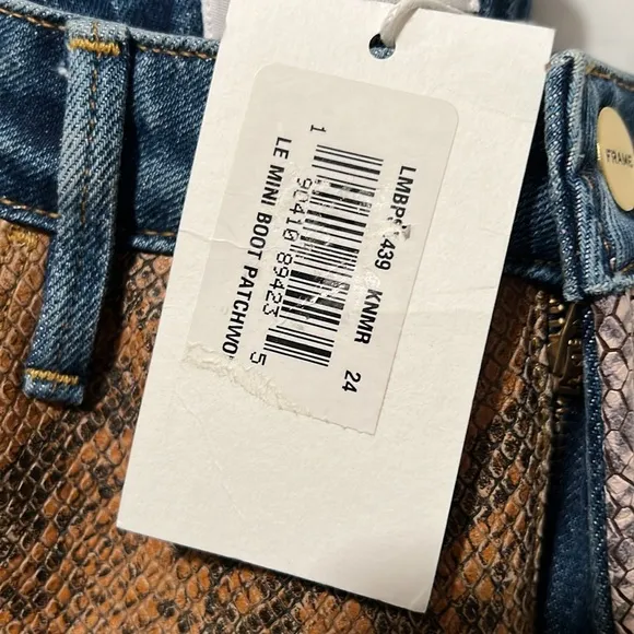 Frame Le Mini Boot Patchwork Leather Jeans Snakeskin size 24