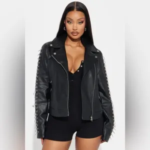 Going In Circles Faux Leather Jacket - Black