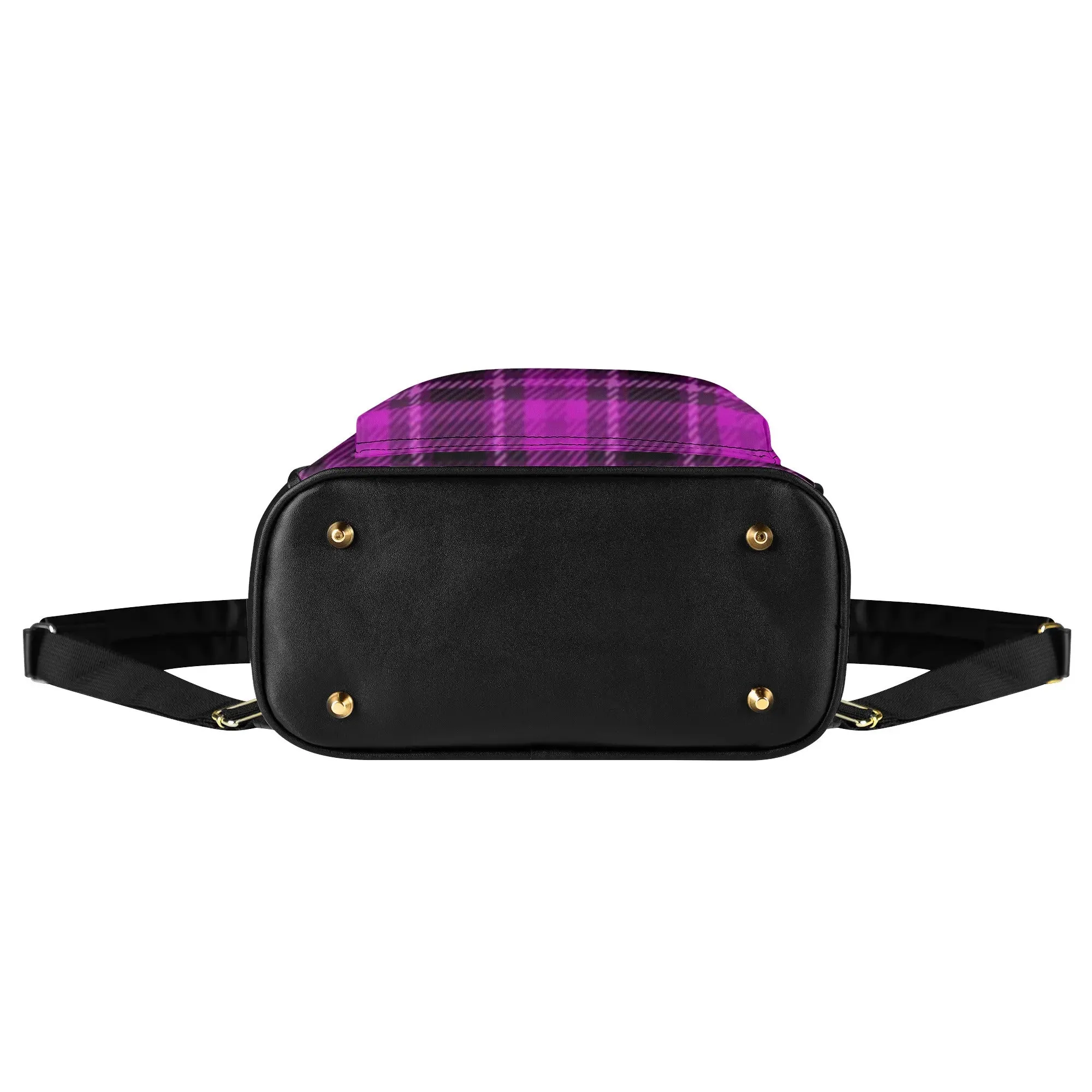 Gothic Pink & Black Plaid with Posing Skeleton Graphic PU Leather Mini-Backpack