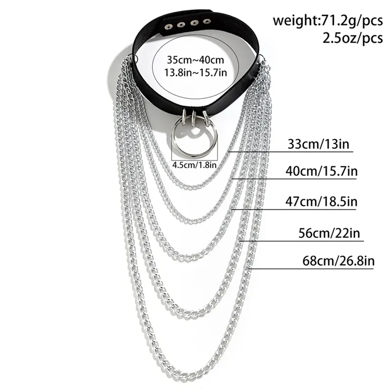Gothic Style PU Leather Collar Multichain Necklaces