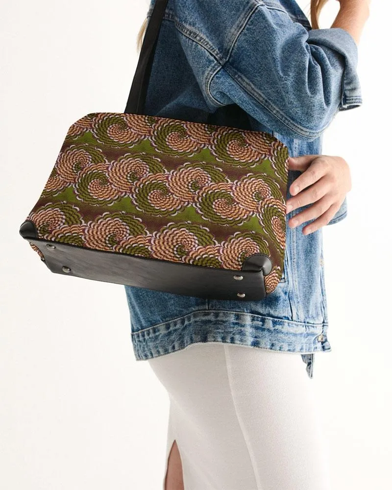 Green Brown Flower African print Shoulder Bag