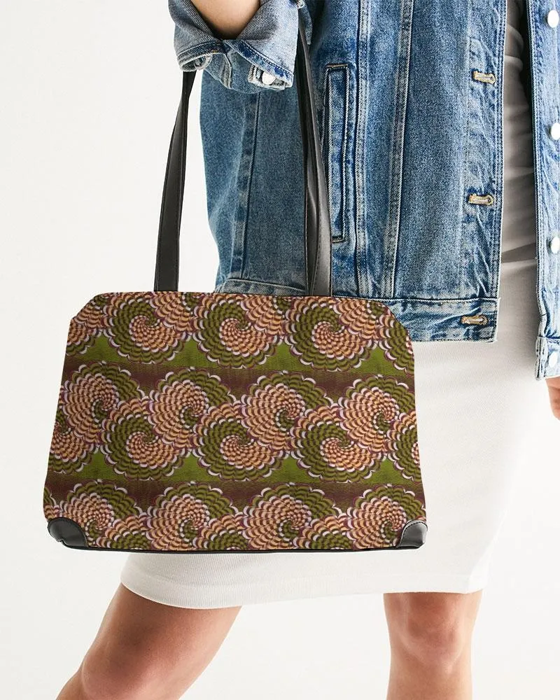 Green Brown Flower African print Shoulder Bag