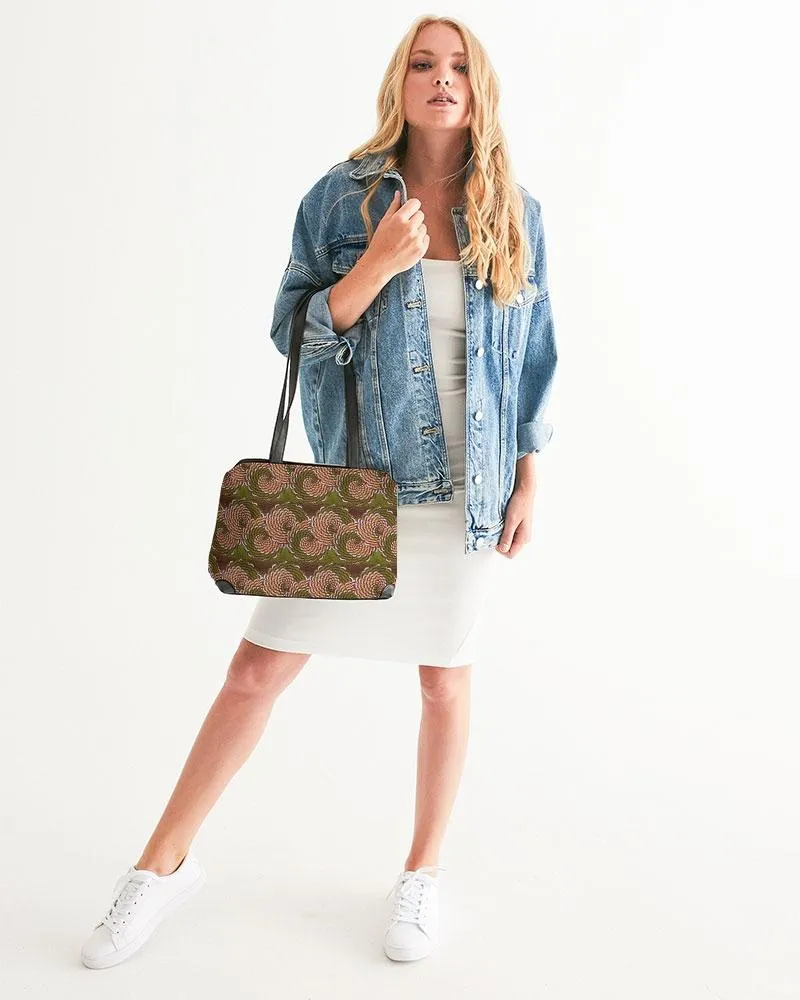 Green Brown Flower African print Shoulder Bag