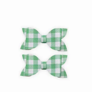 Green Plaid Faux Leather Hair Bows