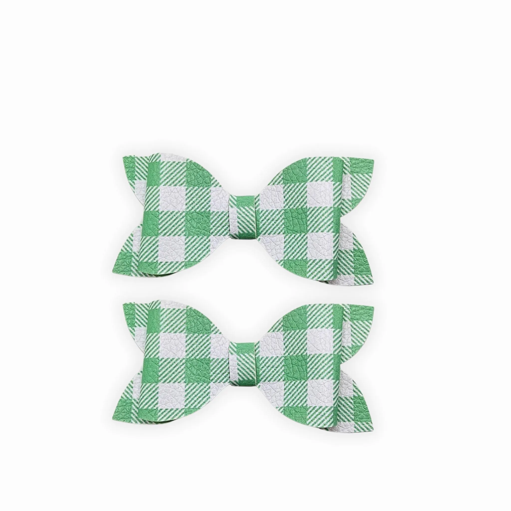 Green Plaid Faux Leather Hair Bows