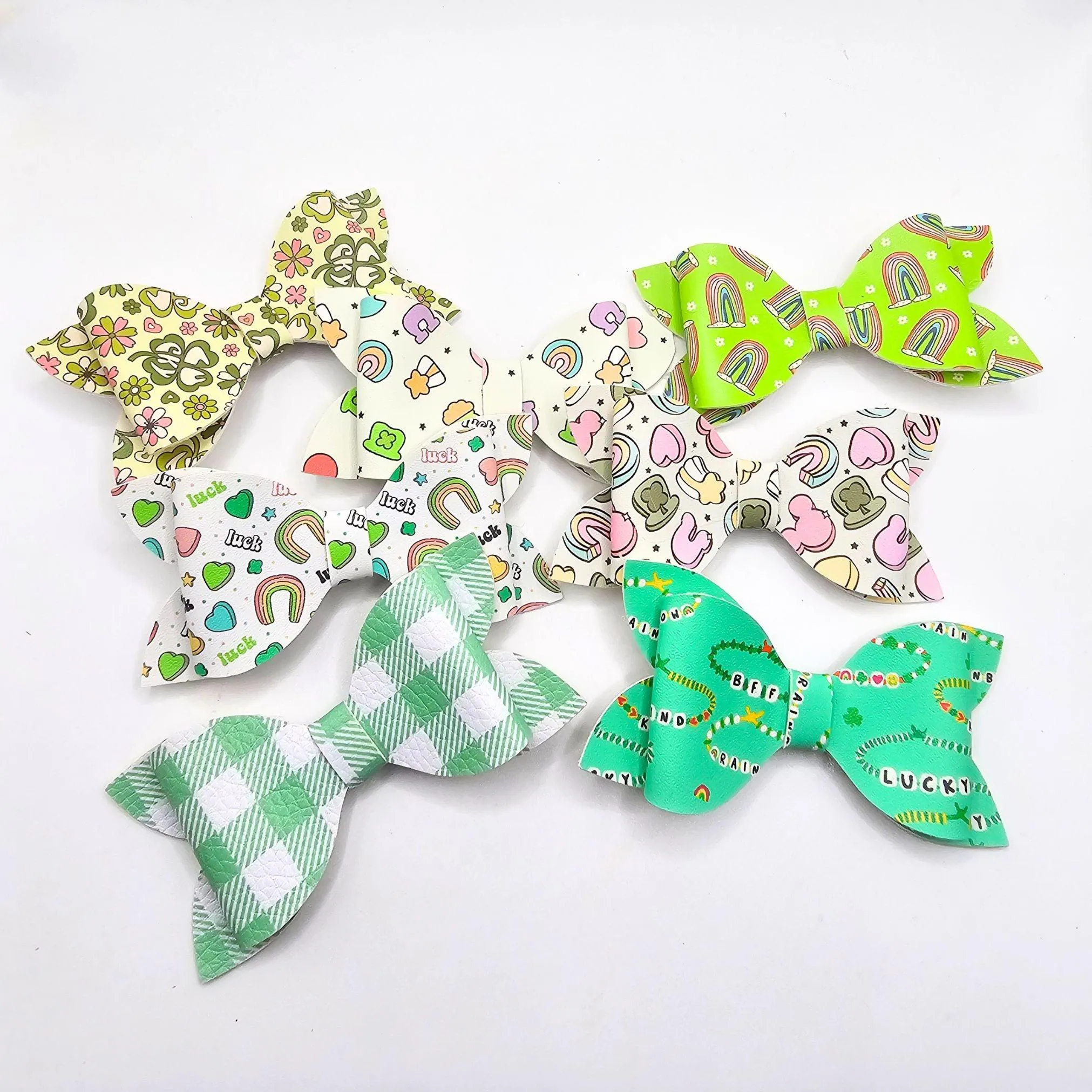 Green Plaid Faux Leather Hair Bows