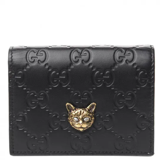 Gucci Guccissima Crystal Cat Card Case in Black