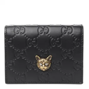 Gucci Guccissima Crystal Cat Card Case in Black