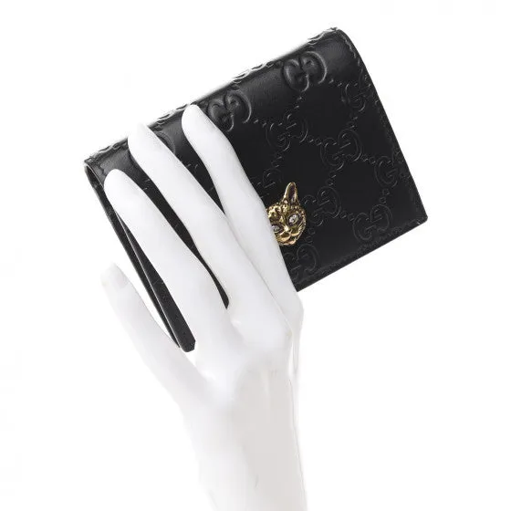 Gucci Guccissima Crystal Cat Card Case in Black