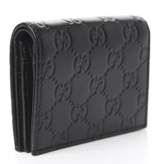 Gucci Guccissima Crystal Cat Card Case in Black