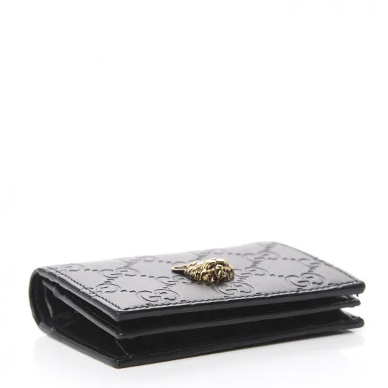 Gucci Guccissima Crystal Cat Card Case in Black