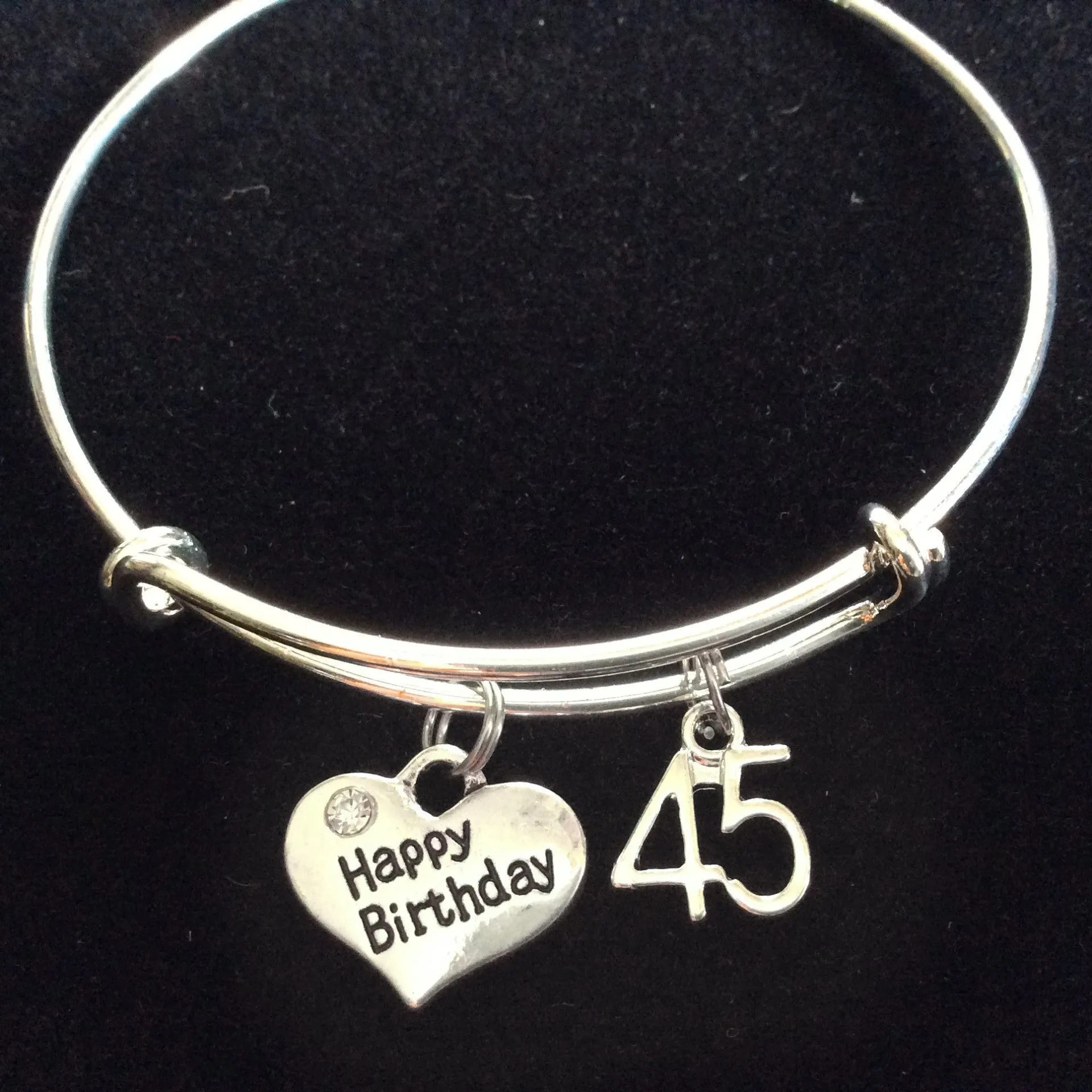 Happy 45th Birthday Expandable Charm Bracelets Adjustable Bangle Gift (Other Numbers Available)