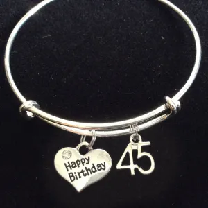 Happy 45th Birthday Expandable Charm Bracelets Adjustable Bangle Gift (Other Numbers Available)