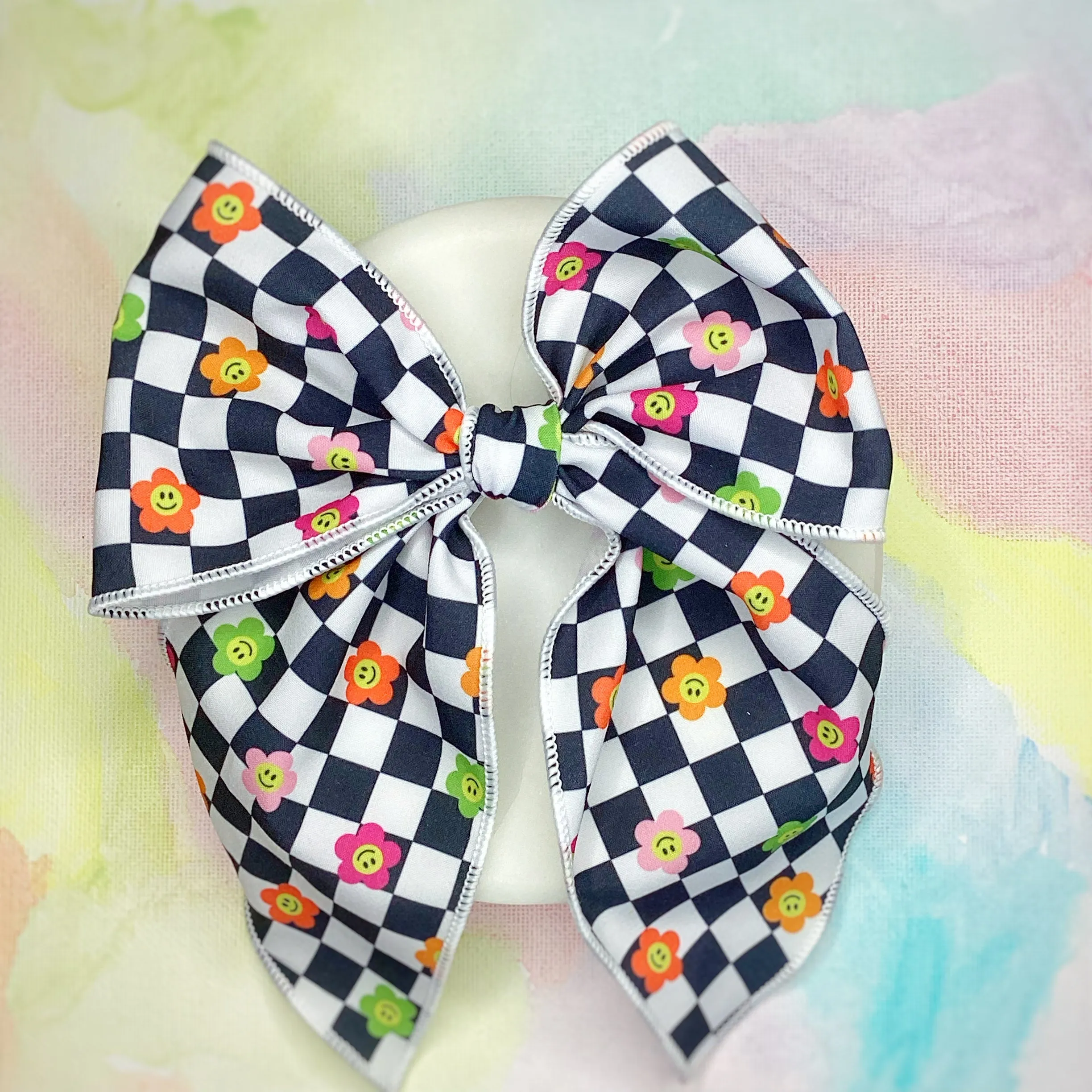 Happy Checkerboard Daisies Bow Strip and Scrunchie Collection
