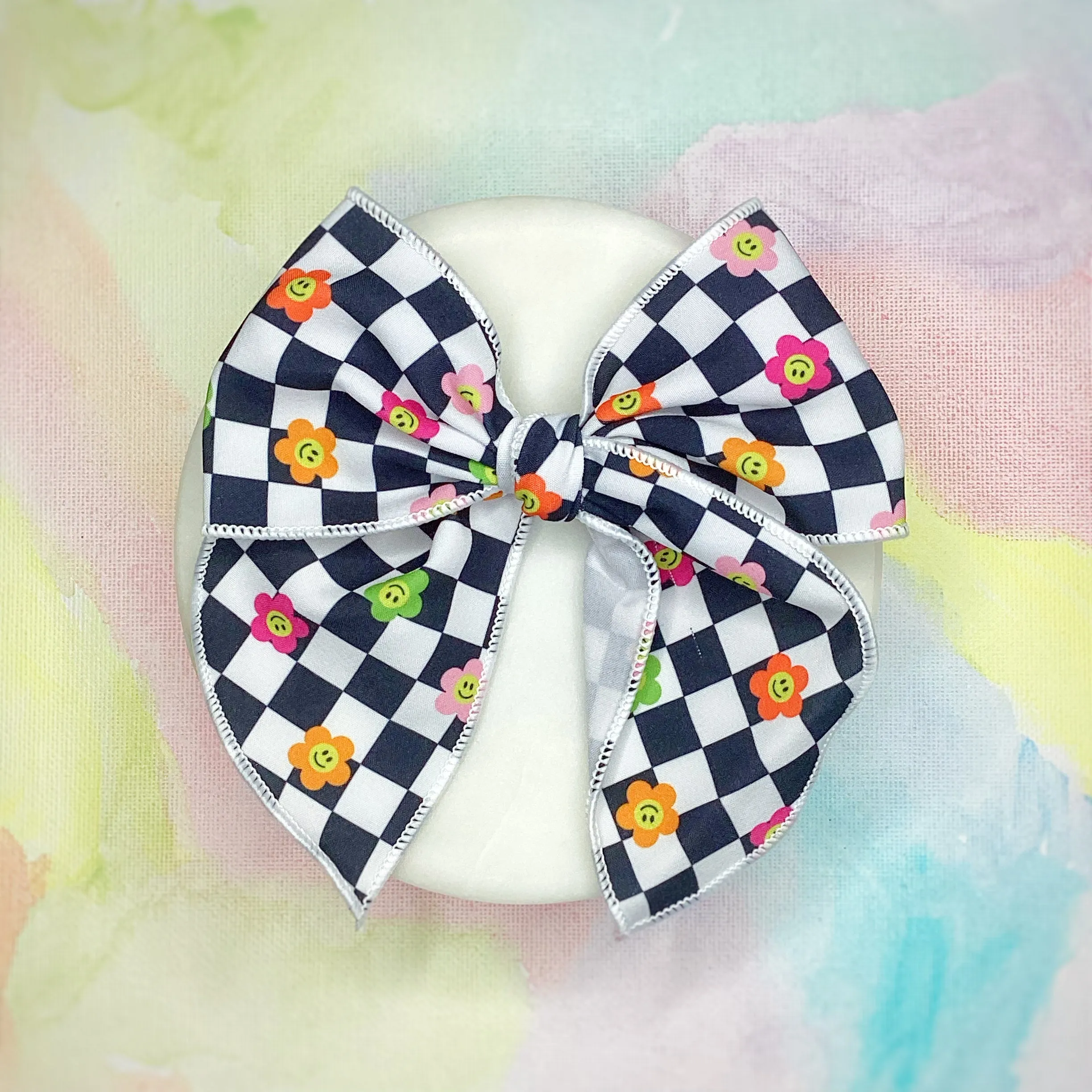 Happy Checkerboard Daisies Bow Strip and Scrunchie Collection