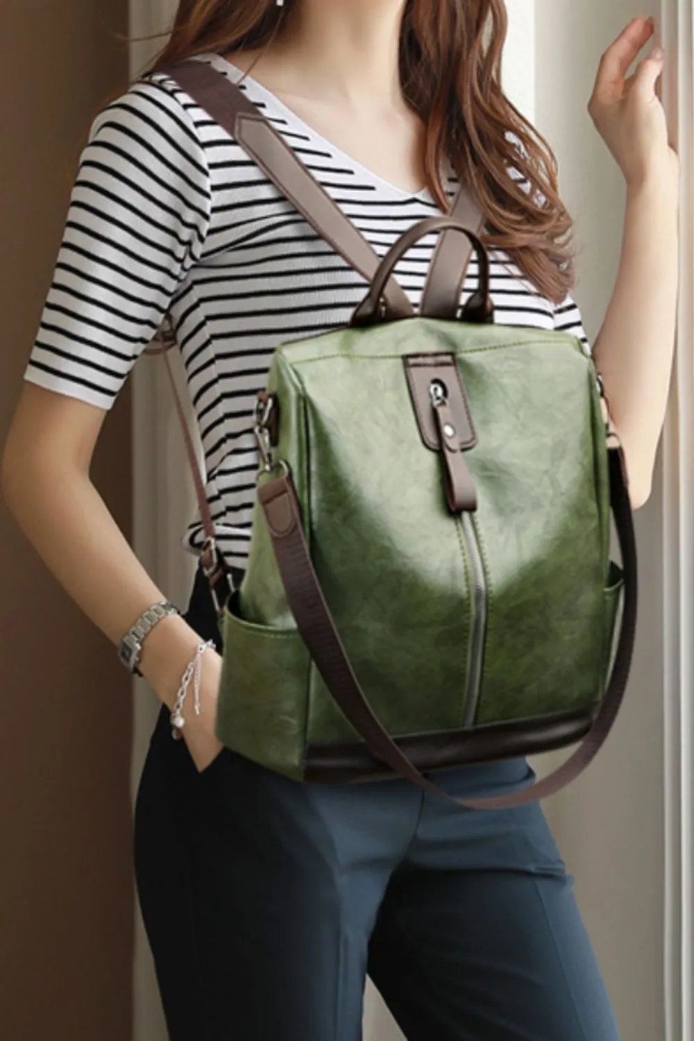 Hazel Blues® |  PU Leather Large Backpack Bag