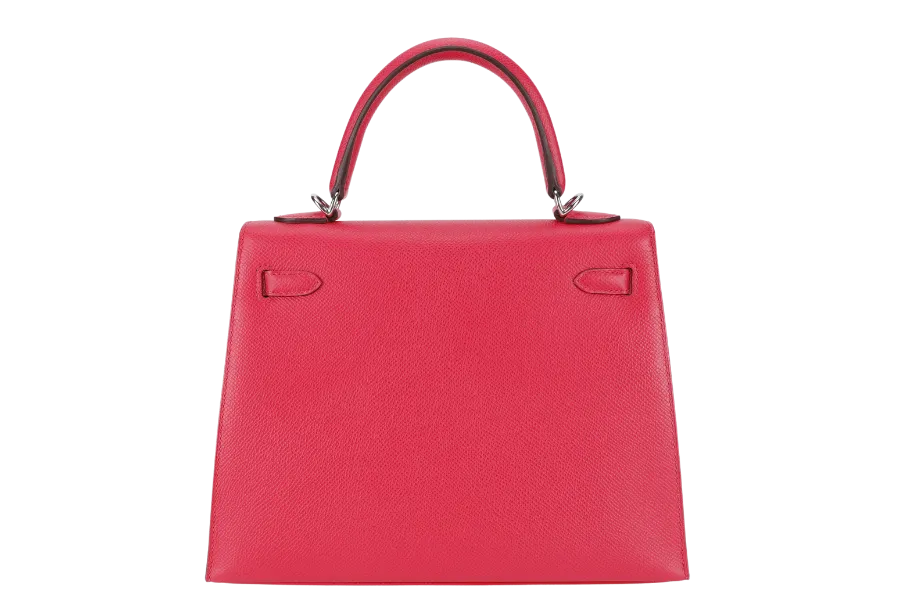 HERMES KELLY 25 SELLIER ROSE EXTREME EPSOM SILVER HARDWARE STAMP D (2020) WITH DUST COVER, LOCK & KEYS, STRAPS AND RAINCOAT