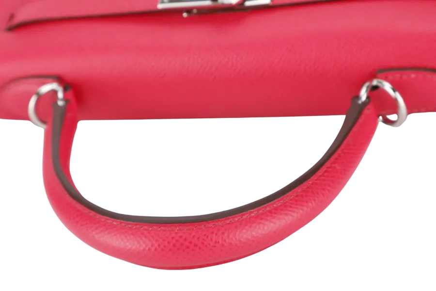 HERMES KELLY 25 SELLIER ROSE EXTREME EPSOM SILVER HARDWARE STAMP D (2020) WITH DUST COVER, LOCK & KEYS, STRAPS AND RAINCOAT