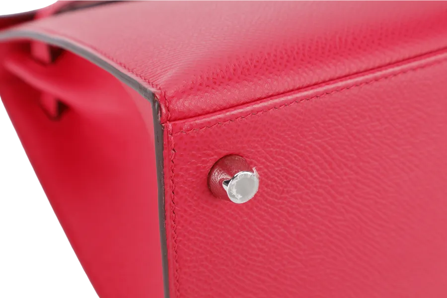 HERMES KELLY 25 SELLIER ROSE EXTREME EPSOM SILVER HARDWARE STAMP D (2020) WITH DUST COVER, LOCK & KEYS, STRAPS AND RAINCOAT