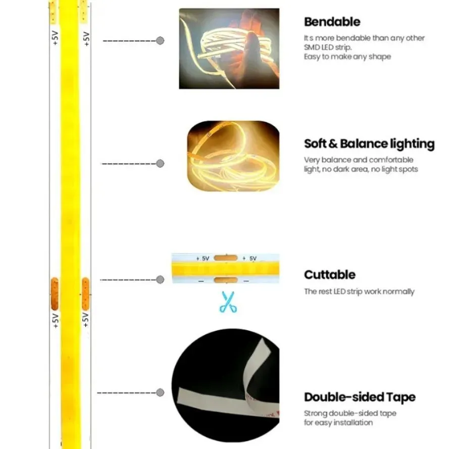 High-Density USB LED Light Strip with Multi-Color Options