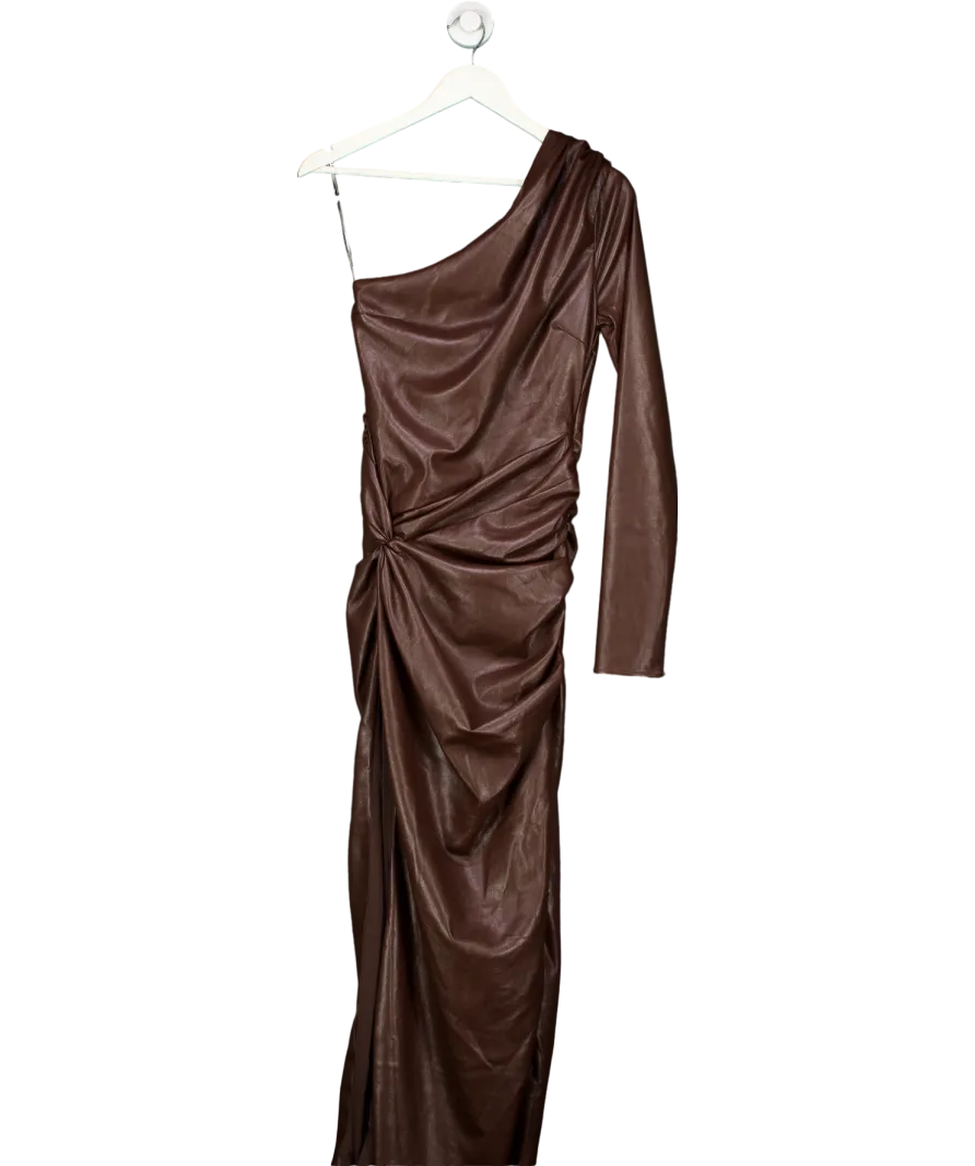 House of CB Brown Octavia Faux Leather Twist Knot Maxi Dress UK M