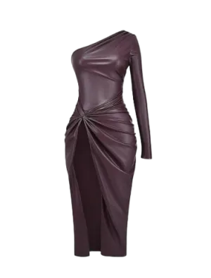 House of CB Brown Octavia Faux Leather Twist Knot Maxi Dress UK M