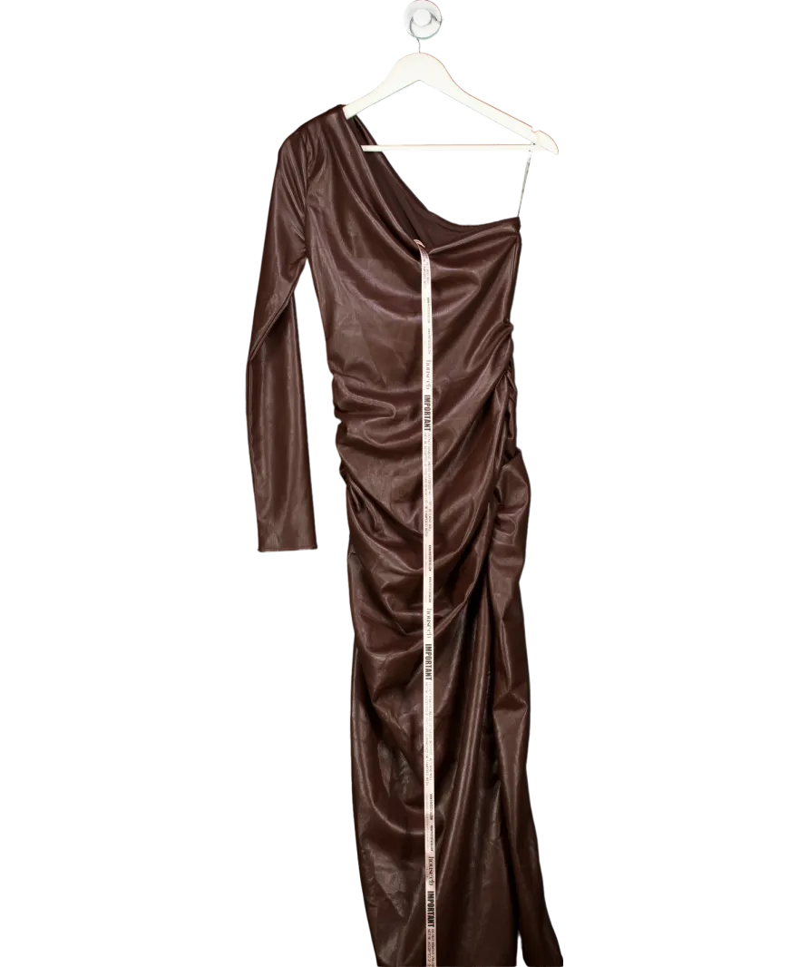 House of CB Brown Octavia Faux Leather Twist Knot Maxi Dress UK M