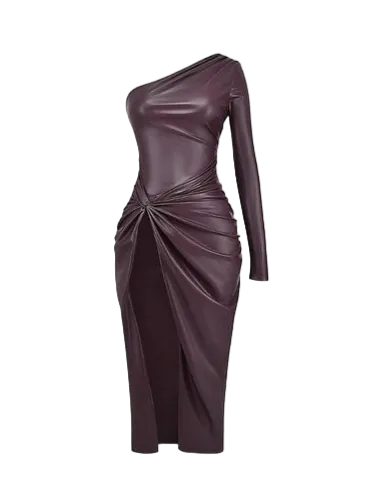 House of CB Brown Octavia Faux Leather Twist Knot Maxi Dress UK M