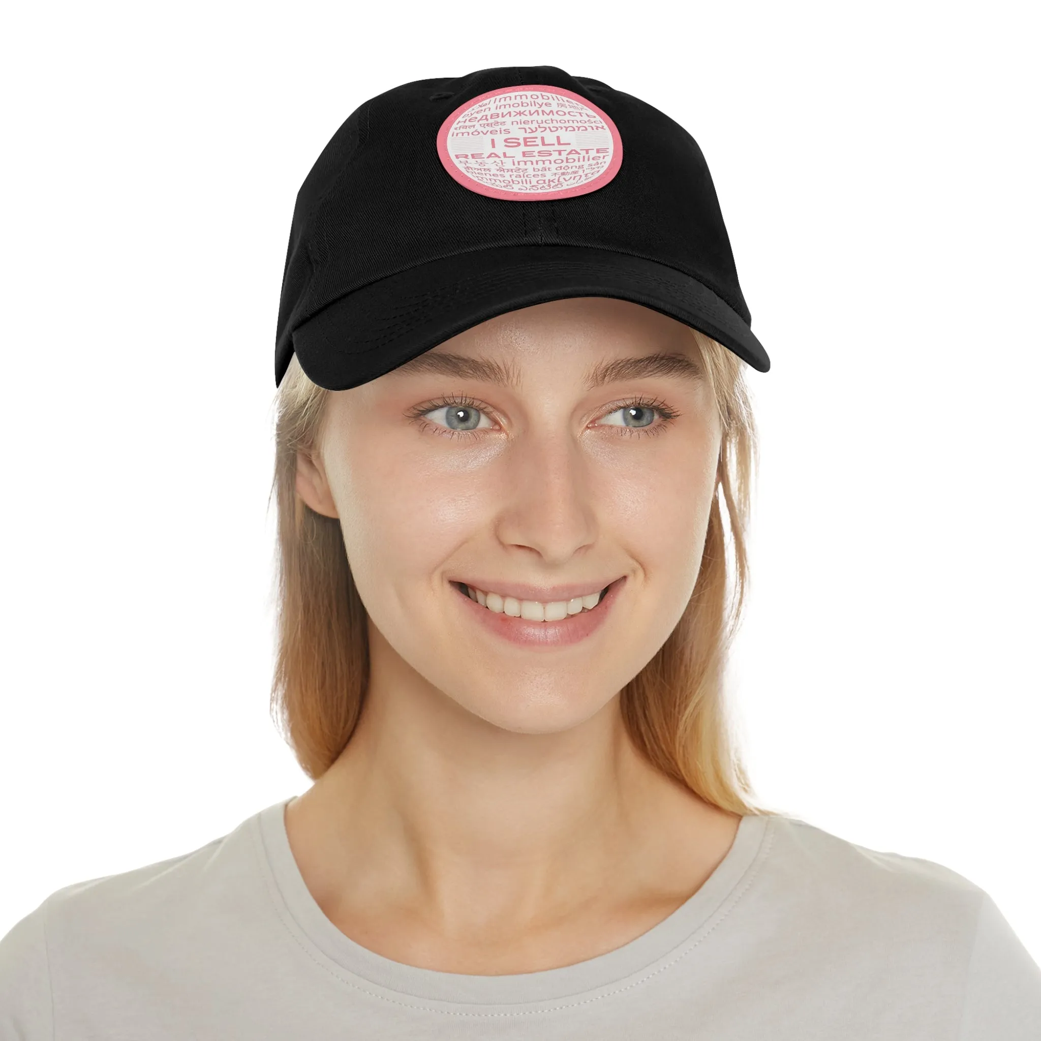 I Sell Real Estate Translated Dad Hat with Leather Patch (Round)