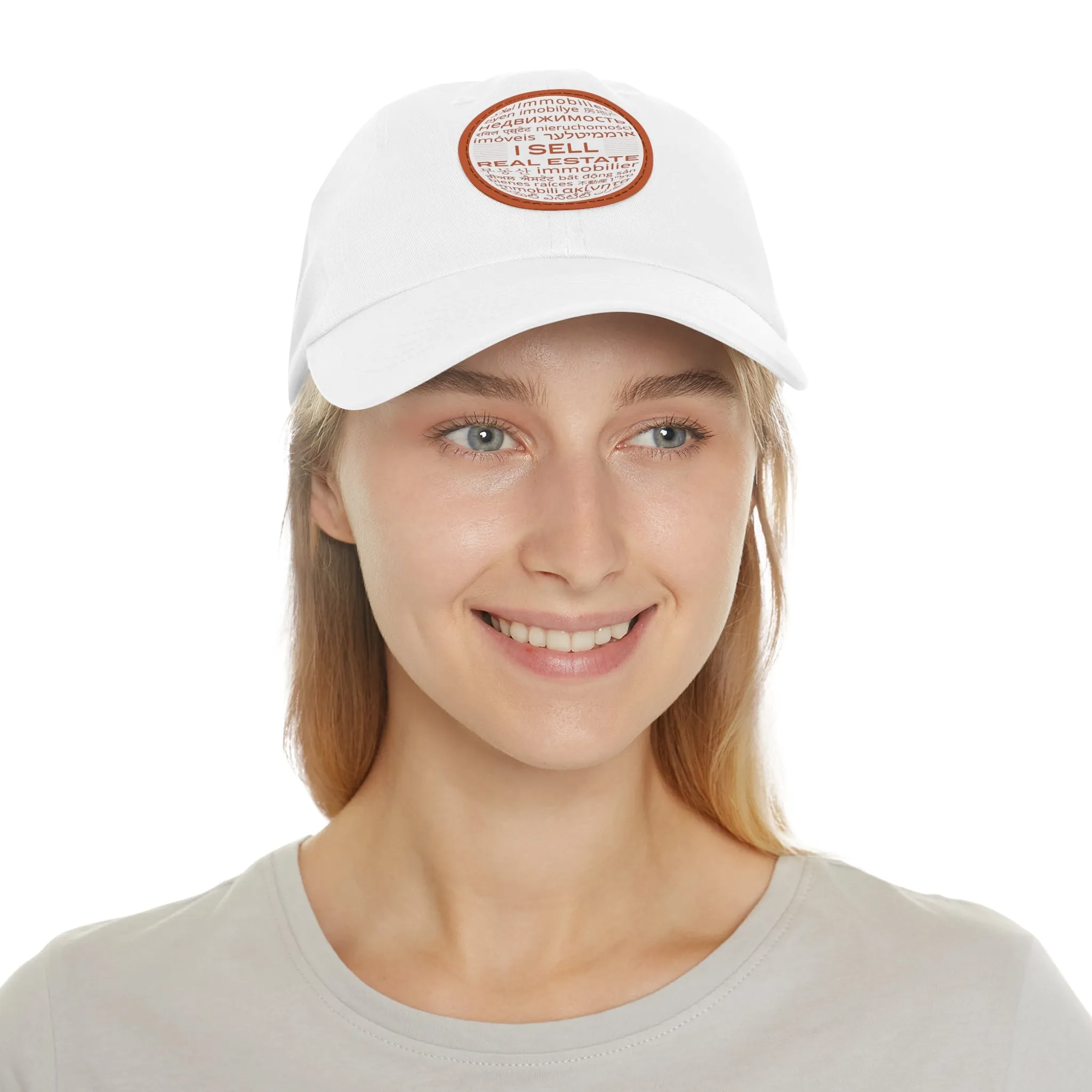 I Sell Real Estate Translated Dad Hat with Leather Patch (Round)