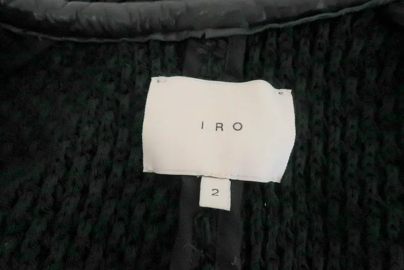 IRO Miali Jacket Black Leather-Trim Cotton Chunky Knit Size 2 Moto Jacket