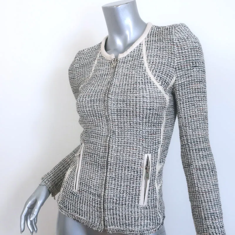 IRO Noelia Jacket Cream/Black Leather-Trim Metallic Tweed Size 0
