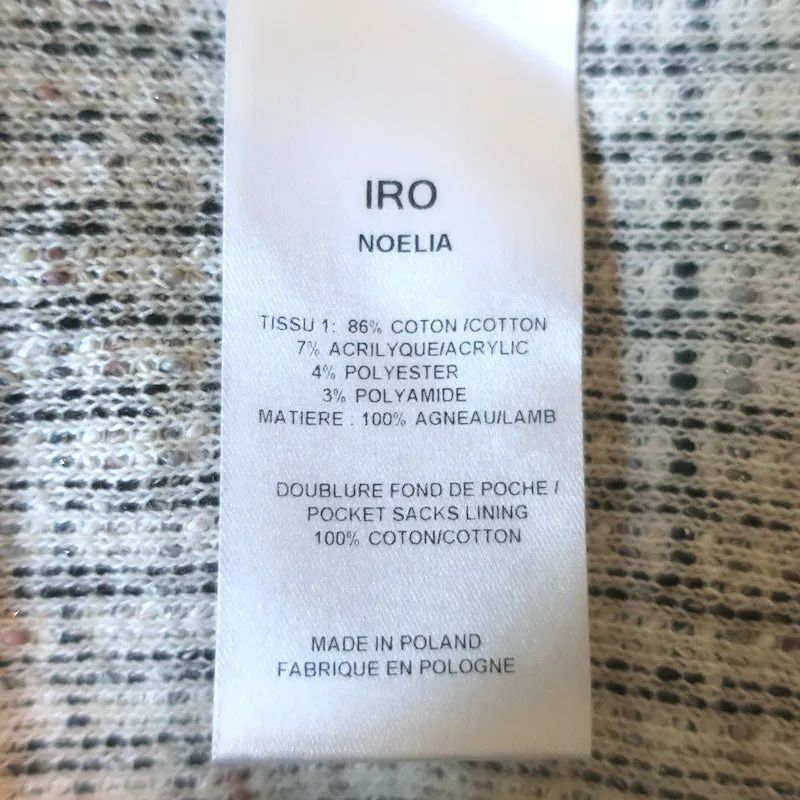 IRO Noelia Jacket Cream/Black Leather-Trim Metallic Tweed Size 0
