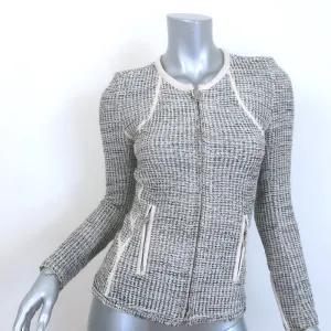 IRO Noelia Jacket Cream/Black Leather-Trim Metallic Tweed Size 0