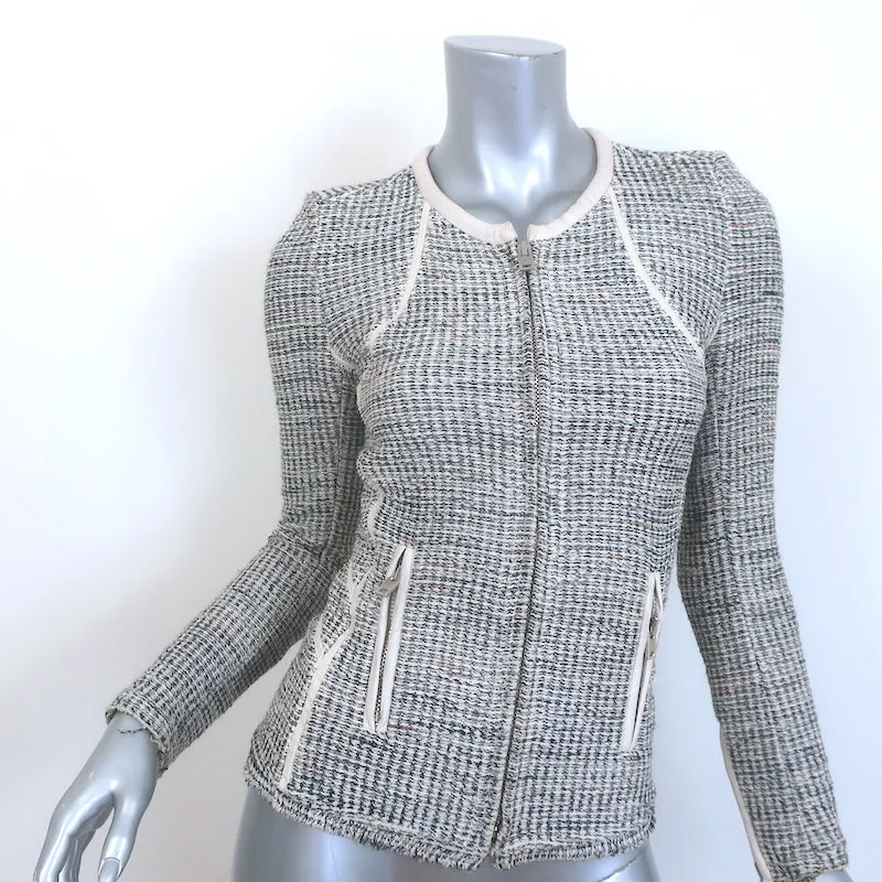IRO Noelia Jacket Cream/Black Leather-Trim Metallic Tweed Size 0