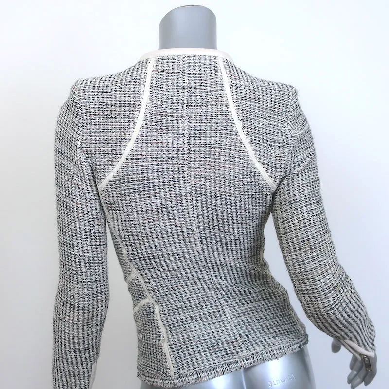 IRO Noelia Jacket Cream/Black Leather-Trim Metallic Tweed Size 0